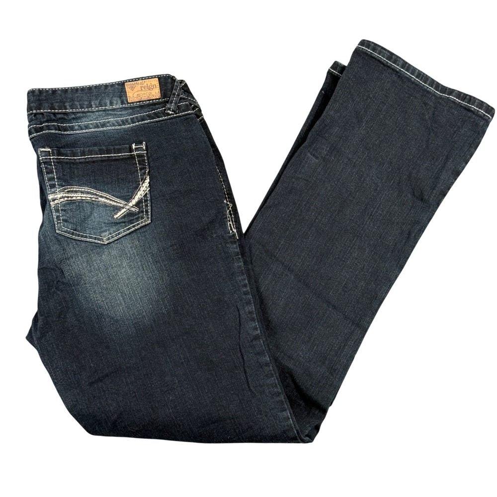 Y2K Dark Wash Denim 13 Western Cowgirl Jeans Embellished Pockets Stretch 34x31